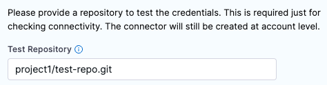 Test Repository field populated with the path to a Bitbucket Data Center repo.